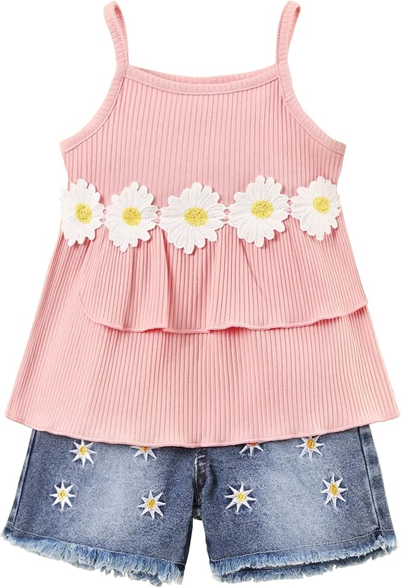 little girls 幼儿女童夏季服装假日花卉迷你连衣裙上衣短裤服装套装